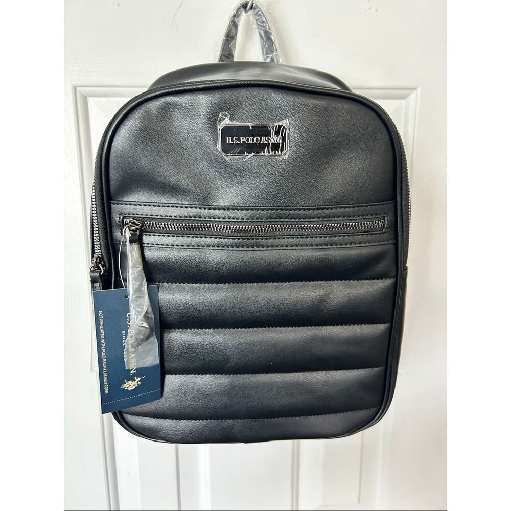 Us polo assn black faux leather backpack travel backpack NEW